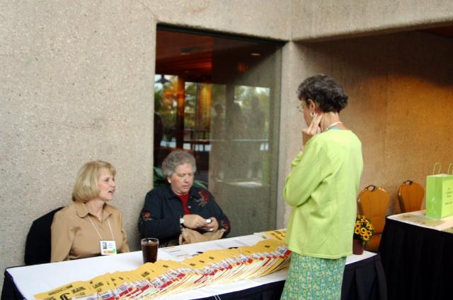 L-R: Cindy Whalen Jensen, Diane Wenger, Cheryl Beckwith at check-in table